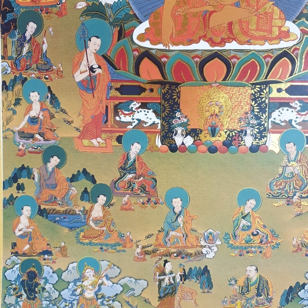 Tranh Thangka Phật A Di Đà Cõi Cực Lạc_120x80xm